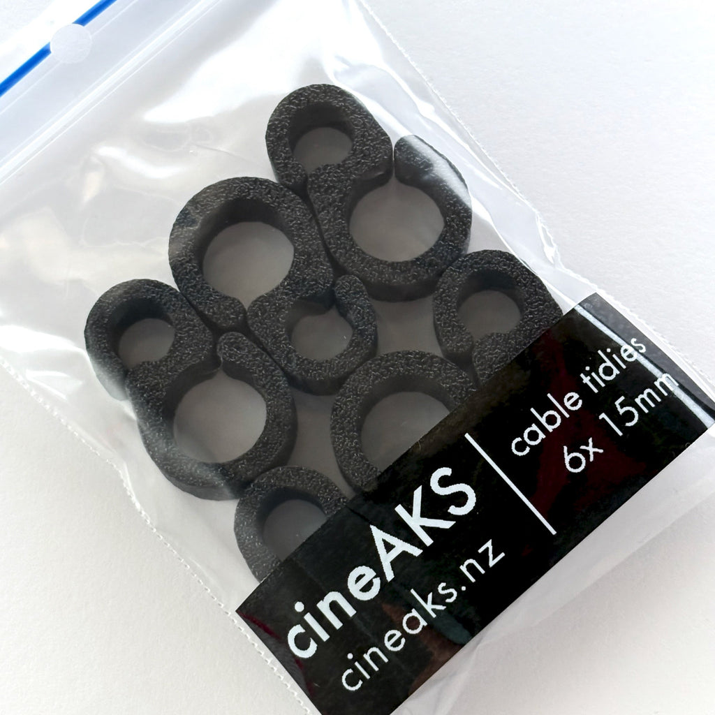 set of 6 cineAKS Cable Tidies cable management clips in packaging