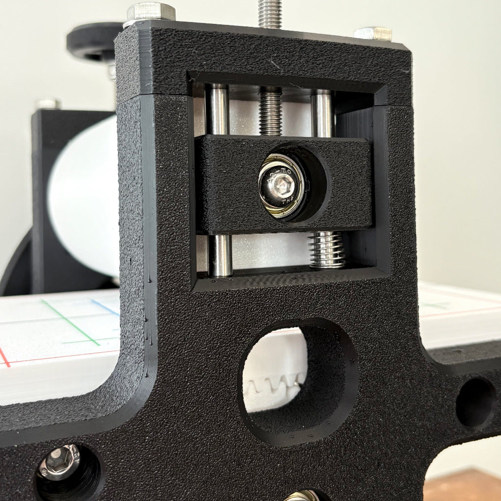 Close up of 3d printed printing press mechanism