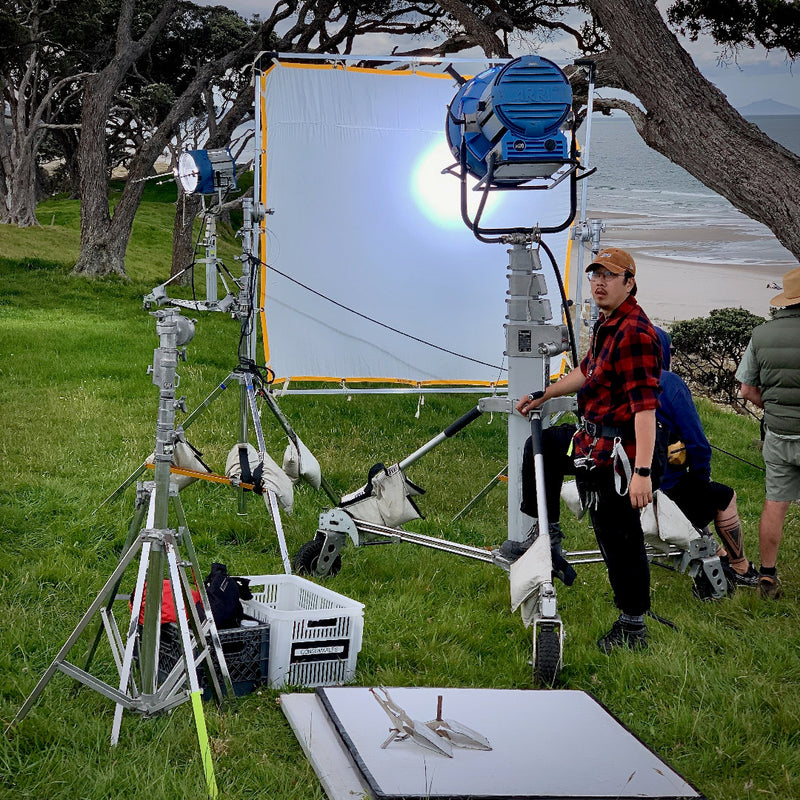 arrimax and arri m90 HMI lights outdoors on a commercial filming location