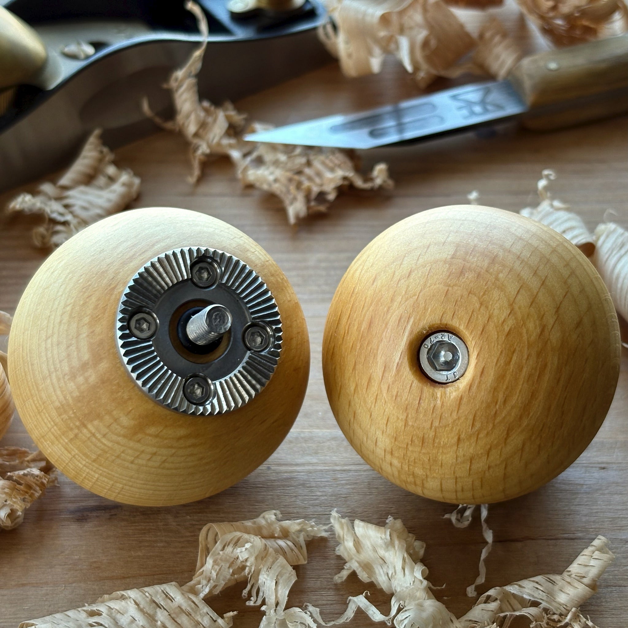 Wooden ball camera hand grips for cinema cameras
