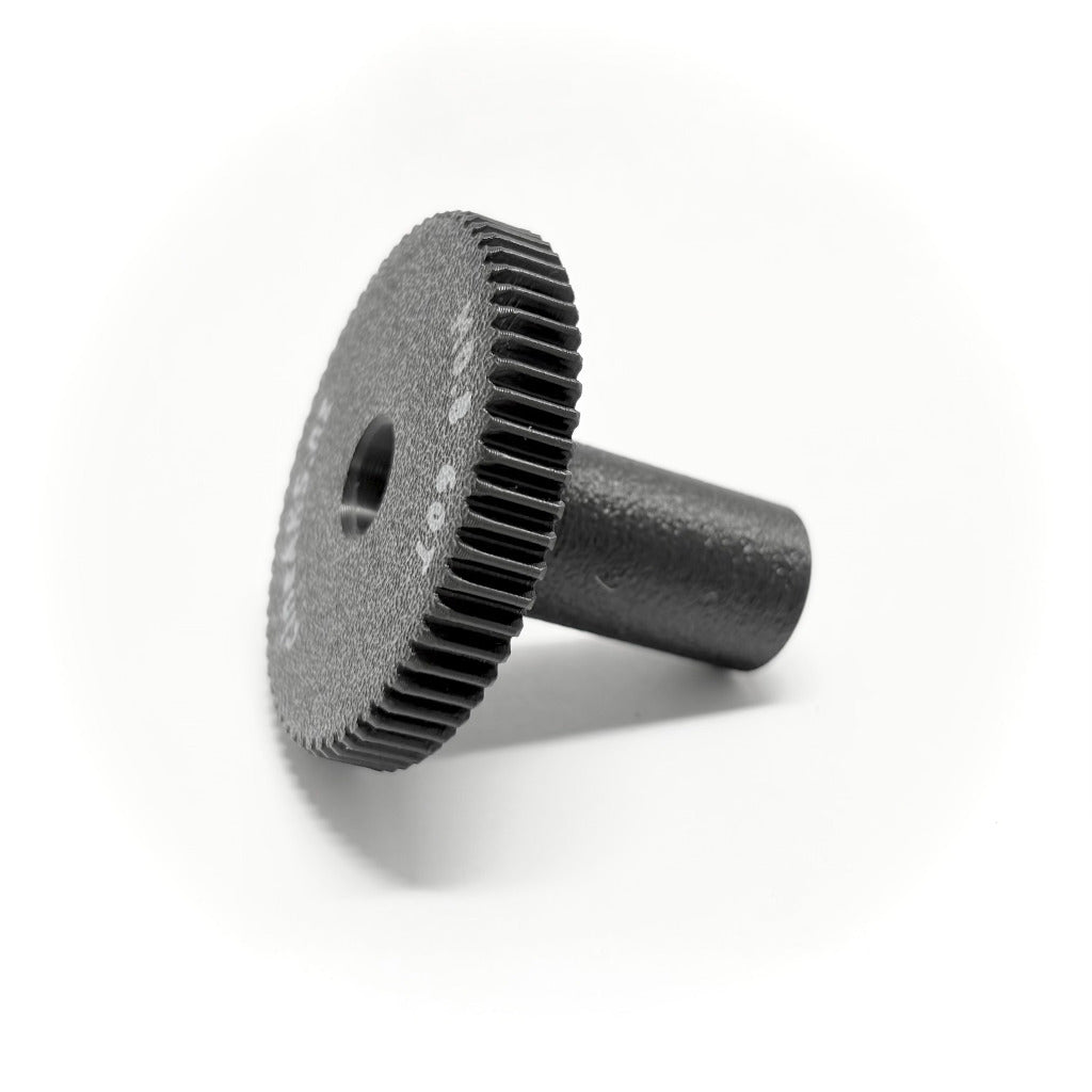 cineAKS cForce extra offset M0.8 60T 34mm iris gear for ARRI cForce mini motor and Ronin 2 gimbal builds on a white background