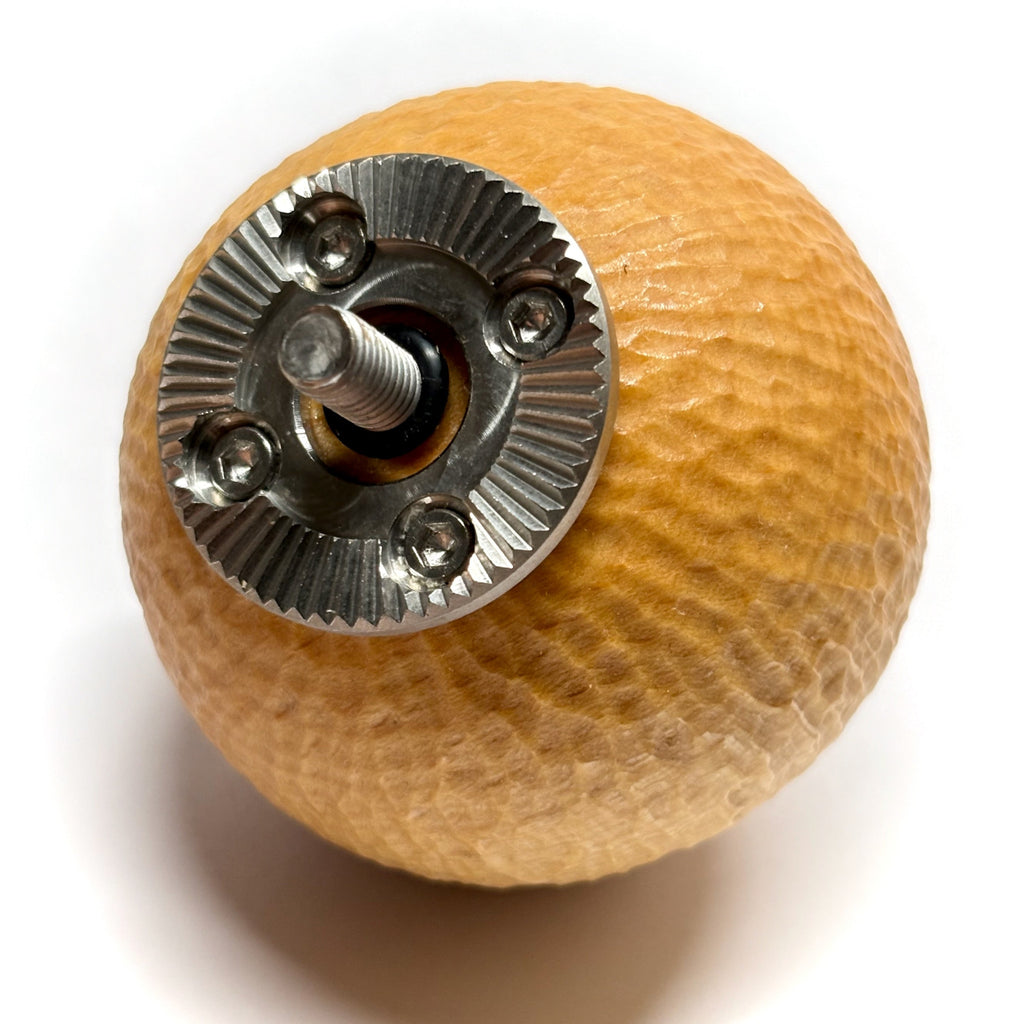 Beech Wooden sphere grip for camera with arri gear on a white background