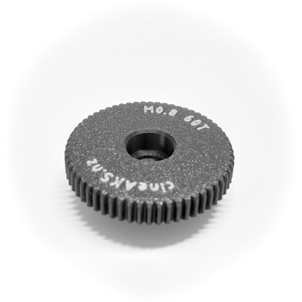 60T M0.8 32 pitch cine lens gear for ARRI Cooke Hawk and Angenieux lenses, on a white background