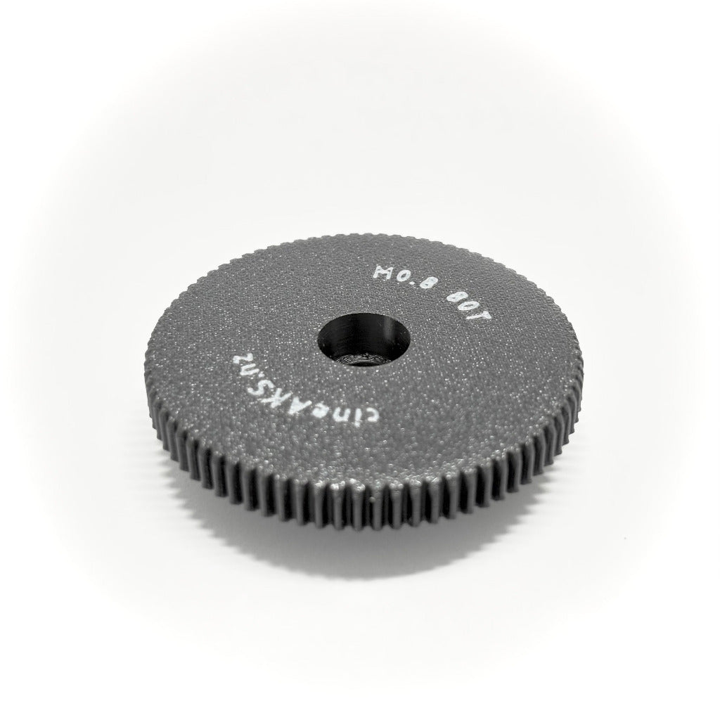 M0.8 32 pitch offset range:
8mm offset lens gears for ARRI cforce mini and CLM-5 motors, on a white background