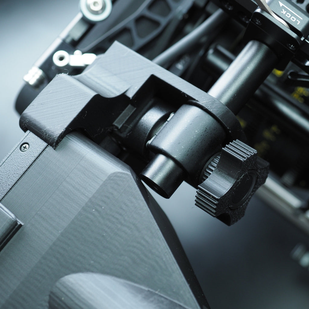 sony fx6 flop stop hinge bracket mounted to 15mm rod