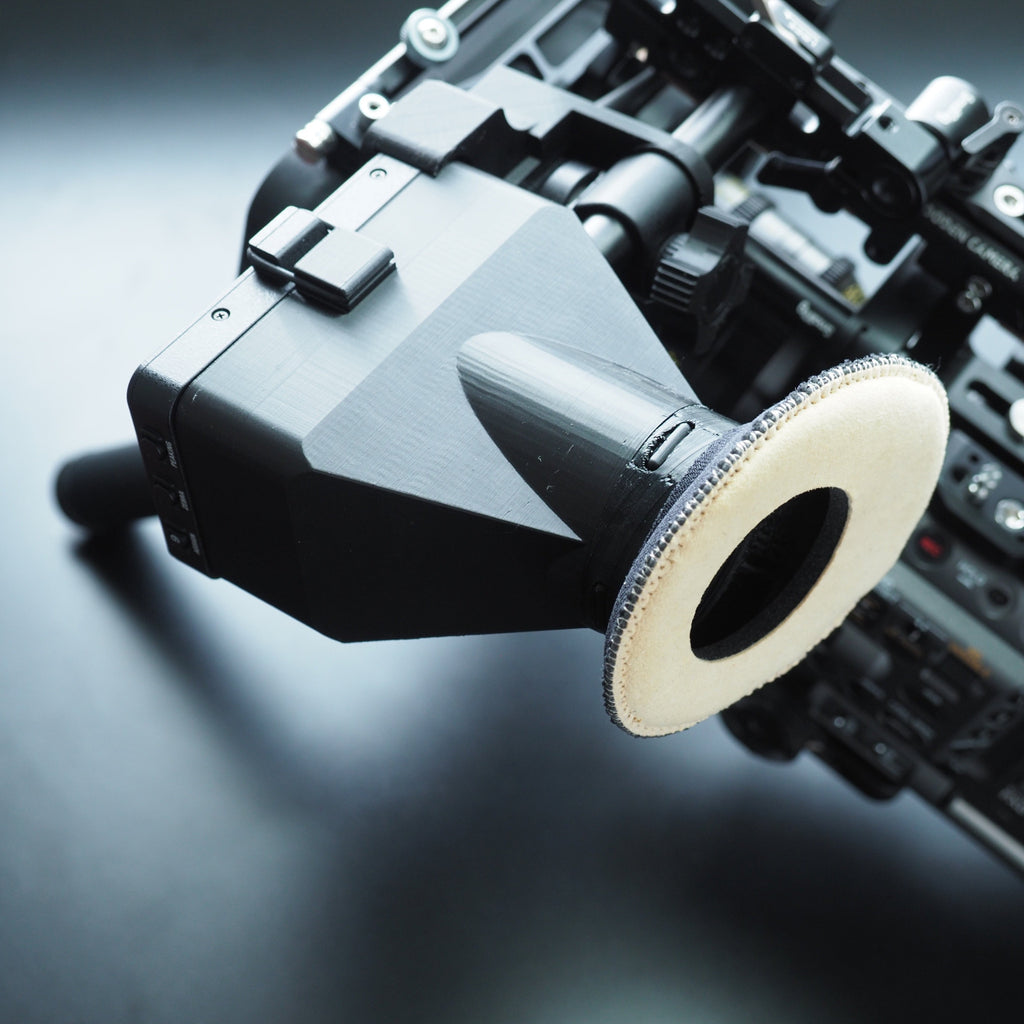 cineAKS evf loupe mounted on a sony FX6 lcd screen