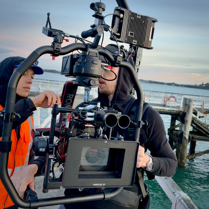 camera operator with easyrig, arri alexa mini, panavision Primo prime working with 1st AC Ethan James in Auckland, New Zealand.
