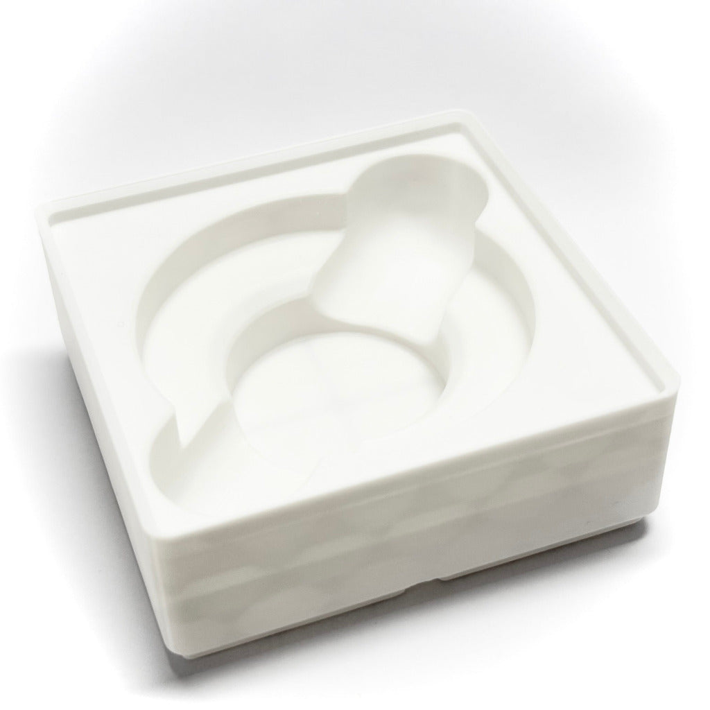 A white square 2x2x4 Gridfinity bin for 2x arri cforce gear, photographed on a clean white background.