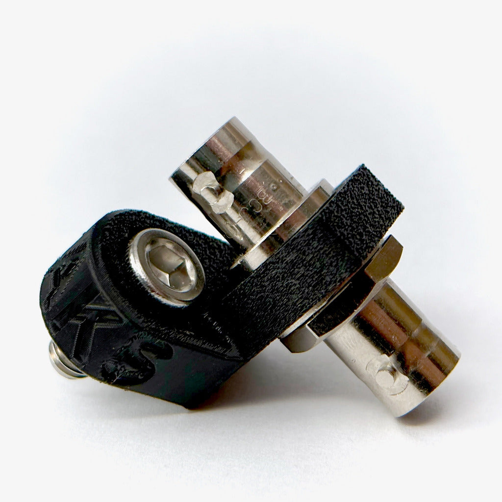 Broken SDI port avoider with 12g-sdi port and 1/4-20 mounting screw on white background