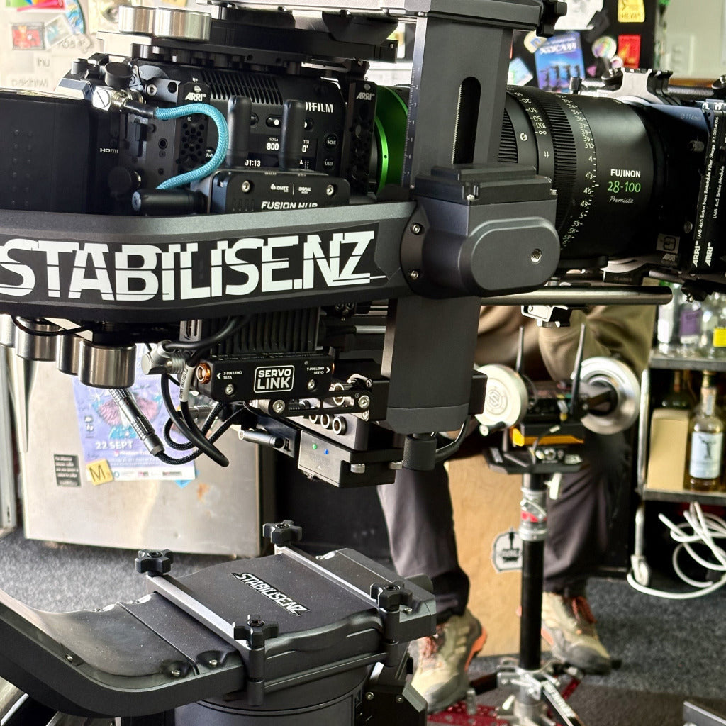 Motocrane Titan LT head with a Fujifilm Eterna cinema camera and fujinon premista lens with cineAKS replacement corner brackets